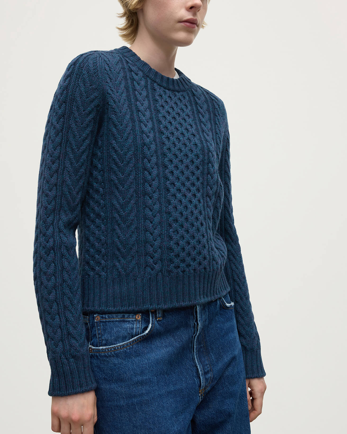 Aran Cable Navy Cashmere Jumper - 5