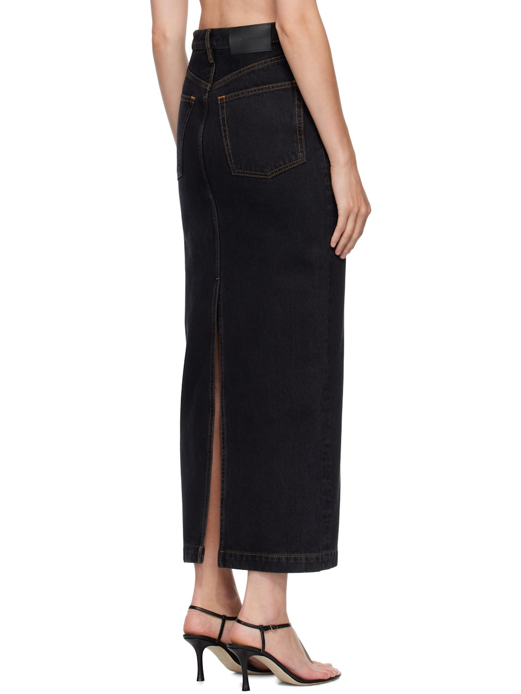 Black Denim Column Midi Skirt - 3
