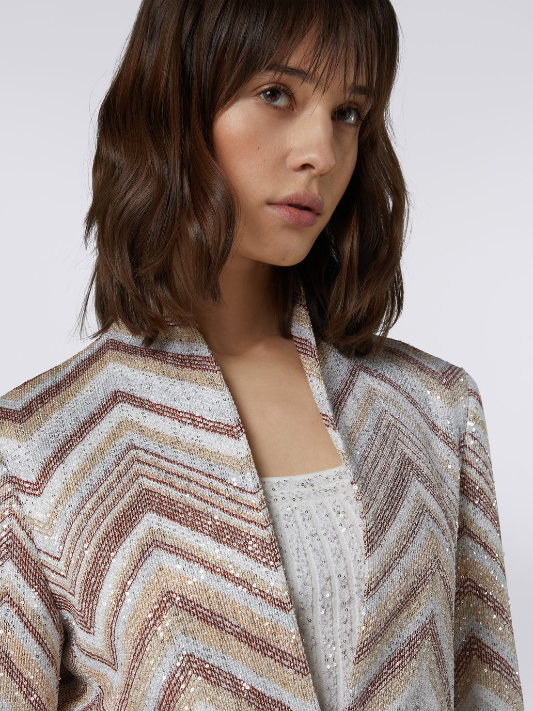 Viscose blend blazer with chevron pattern and sequins - 5