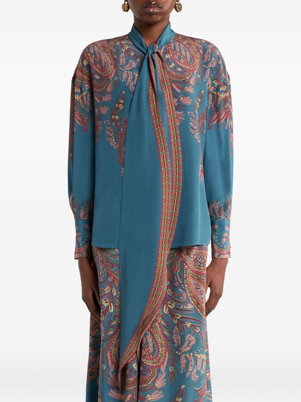 paisley-print tie-neck blouse - 3
