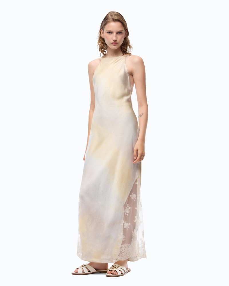 SATIN DRESS WITH SHADED COLOR AND LACE INSERT 4