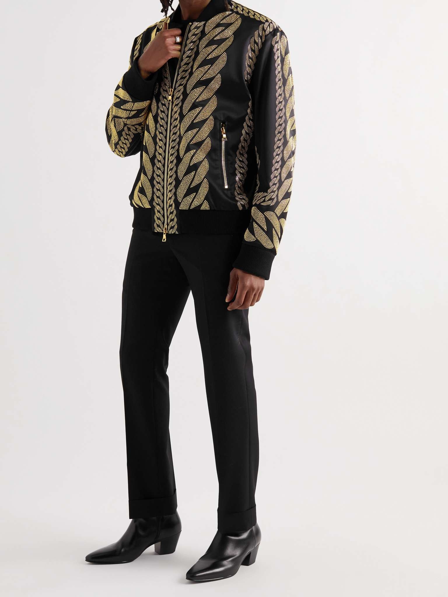 Balmain Black silk bomber jacket with gold-tone chain