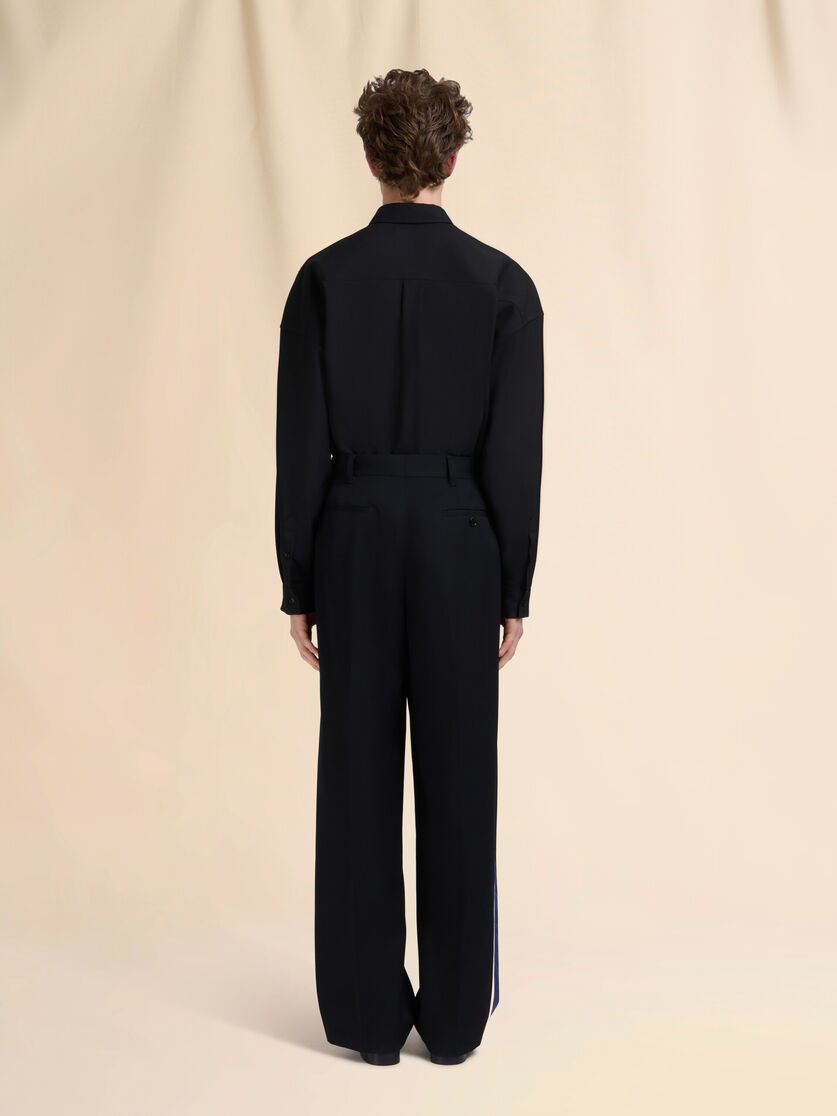 BLACK WOOL TROUSERS WITH BICOLOUR SIDE BANDS - 3