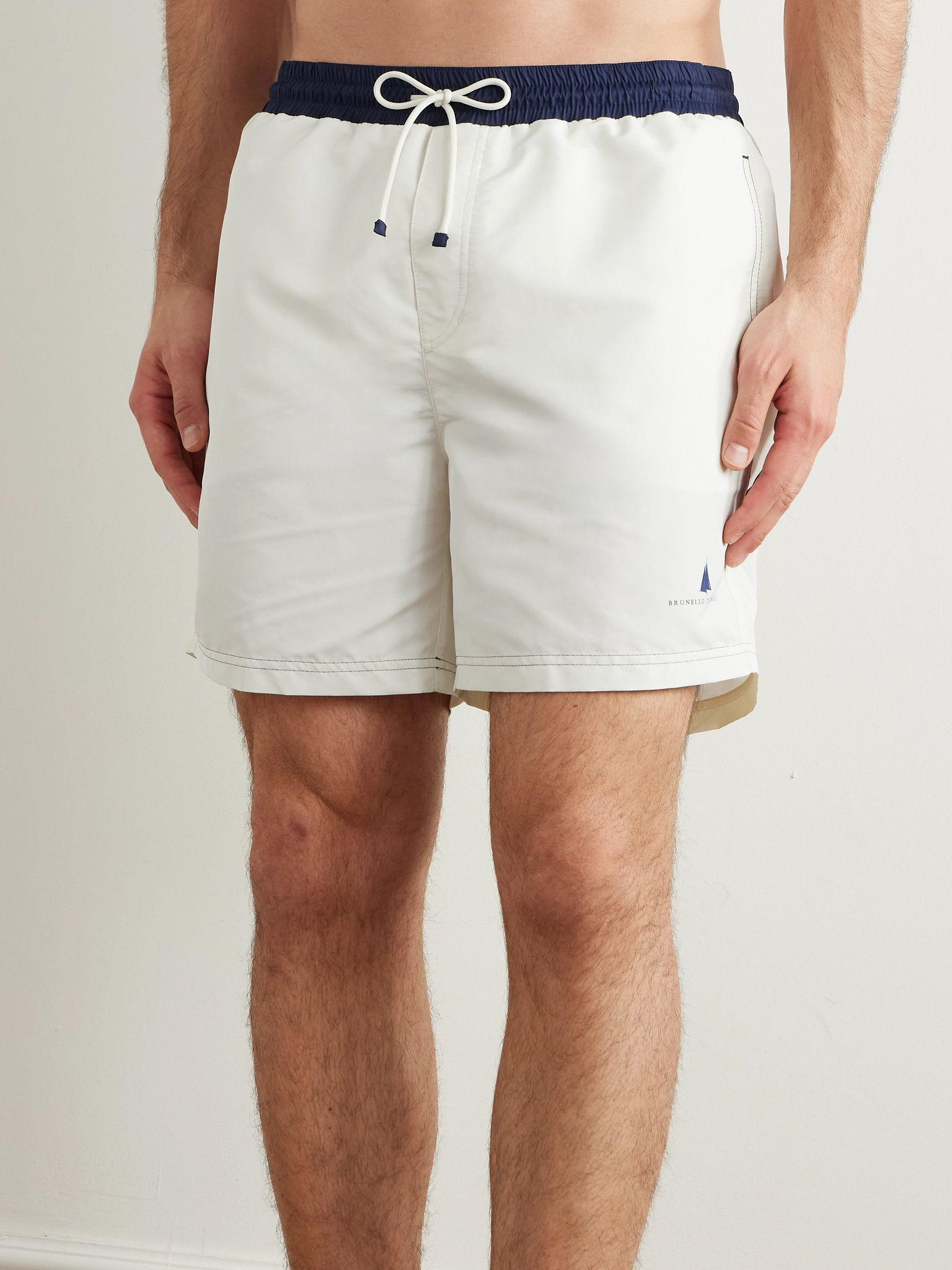 Straight-Leg Mid-Length Logo-Print Swim Shorts White - 2