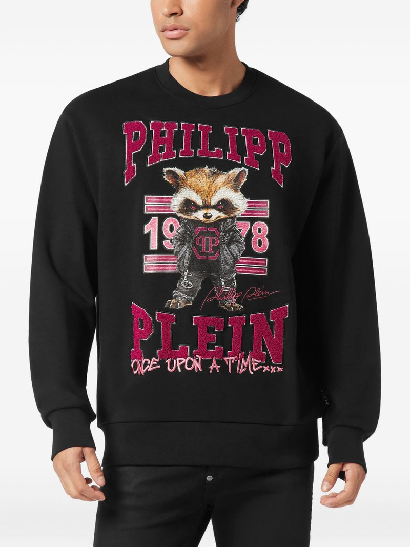 PHILIPP PLEIN raccoon-embellished cotton sweatshirt outlook