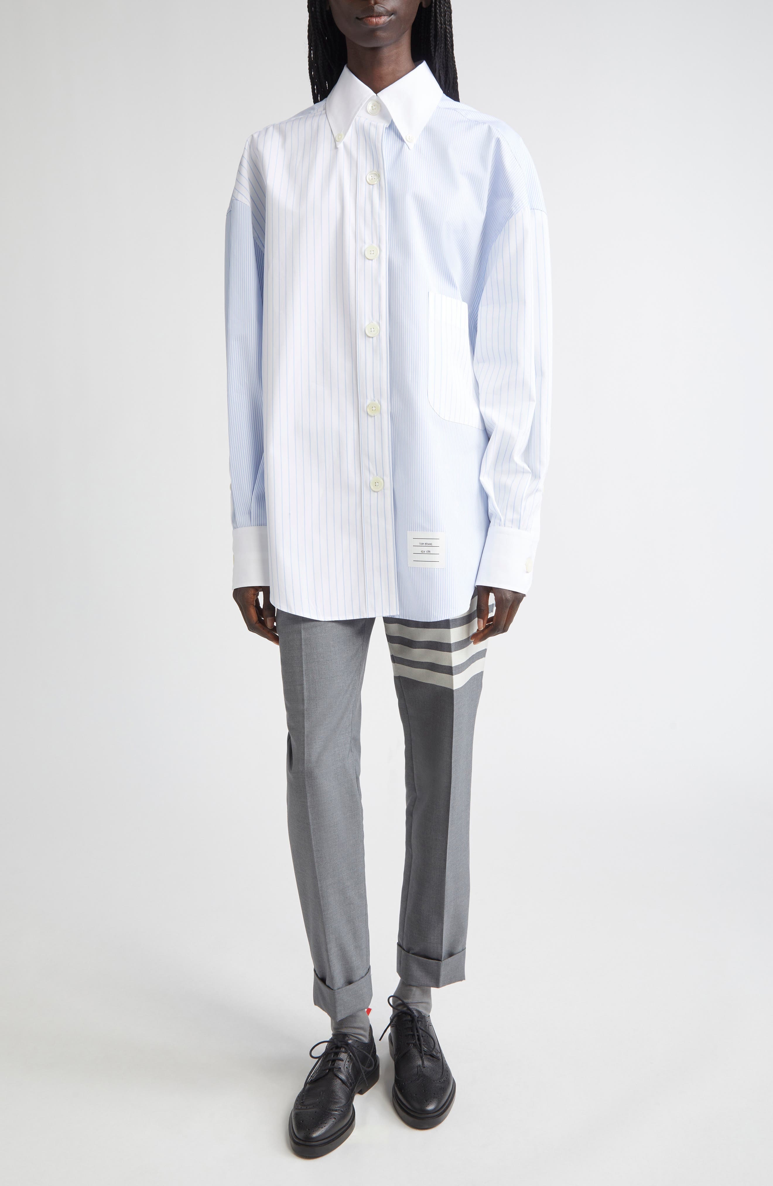 Thom Browne Fin-Mix Stripe Supima® Cotton Poplin Button-Down Shirt in Light Blue at Nordstrom - 2