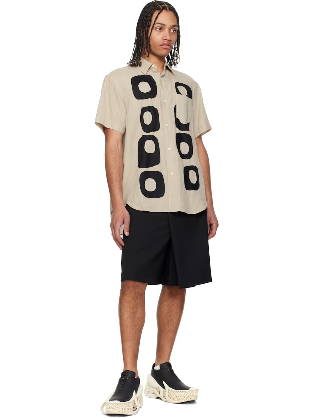 Beige Pattern Patchwork Linen Shirt - 4