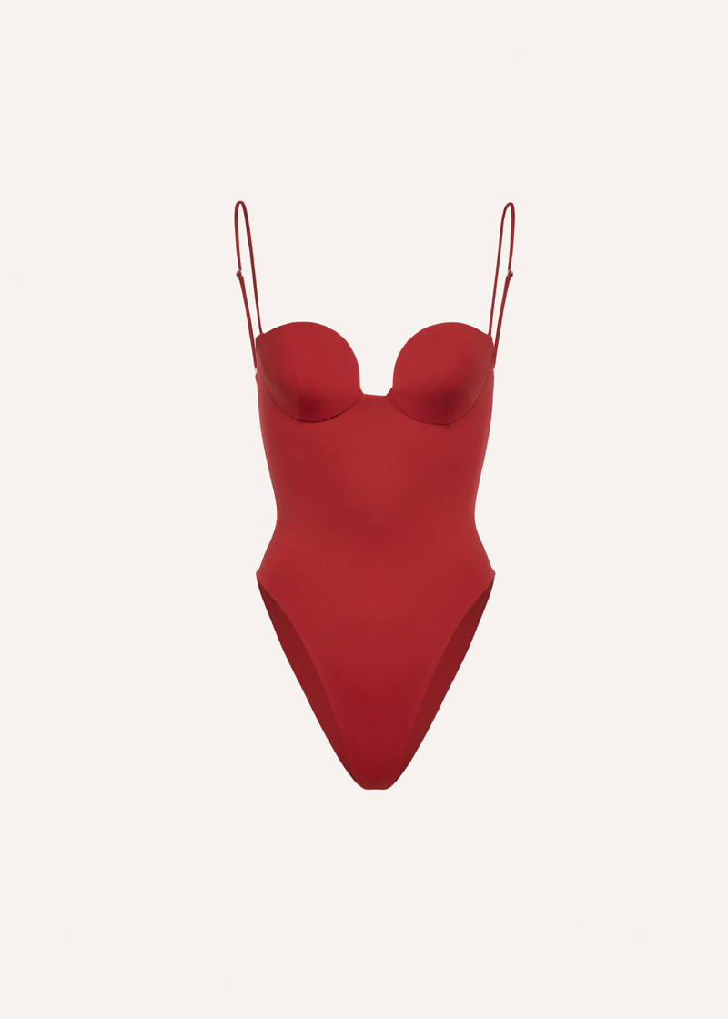 Retro bustier swimsuit in red 1