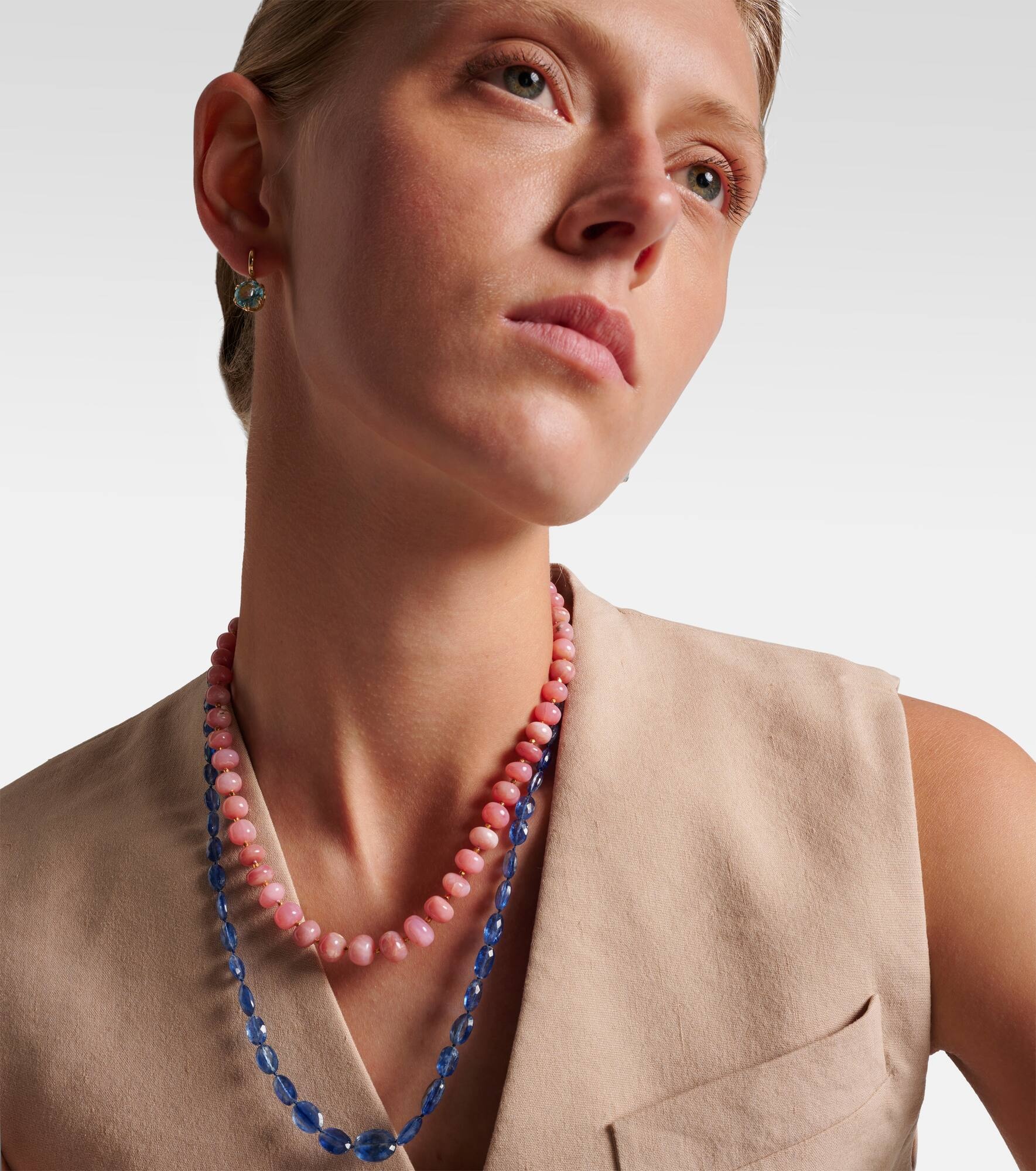 18kt white gold beaded necklace with kyanite and diamonds - 3