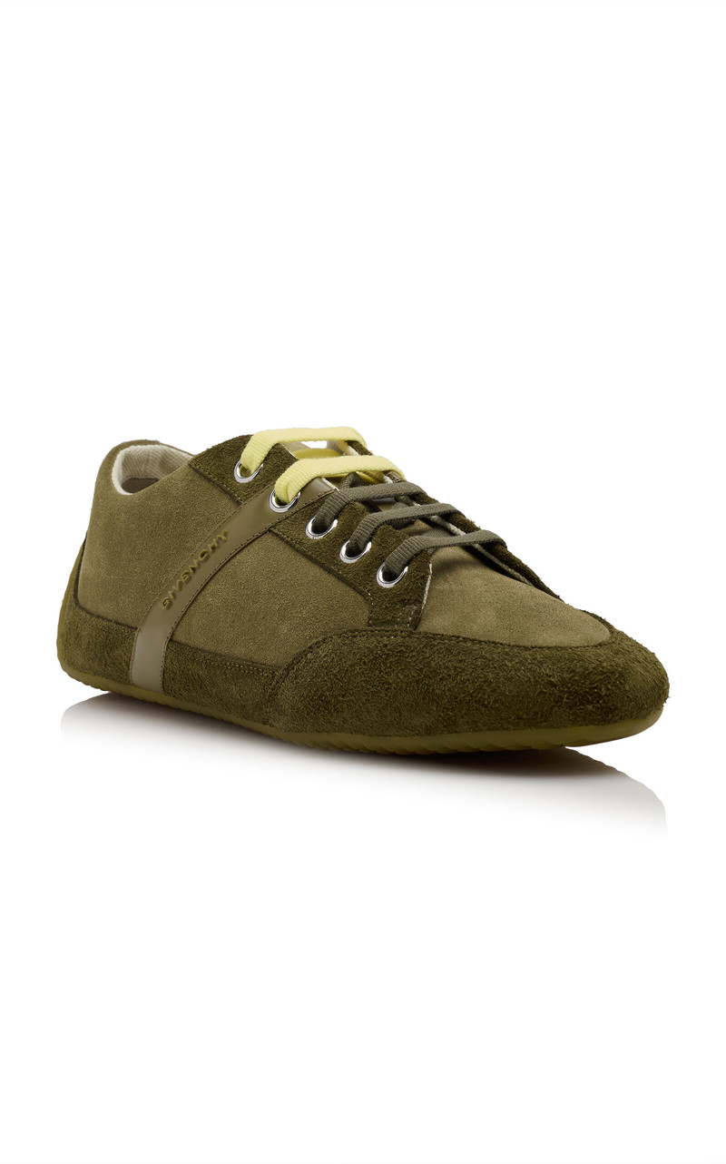 Givenchy Slim Suede-Leather Low-Top Sneakers khaki outlook