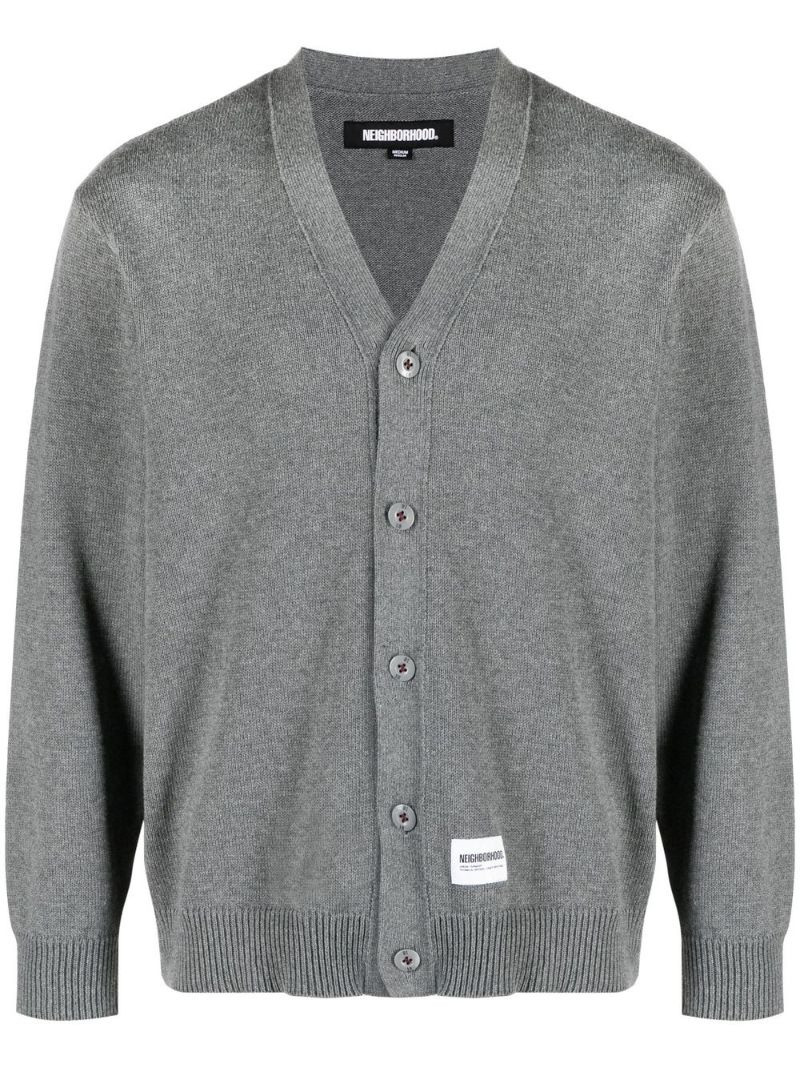 logo-patch cotton cardigan - 1