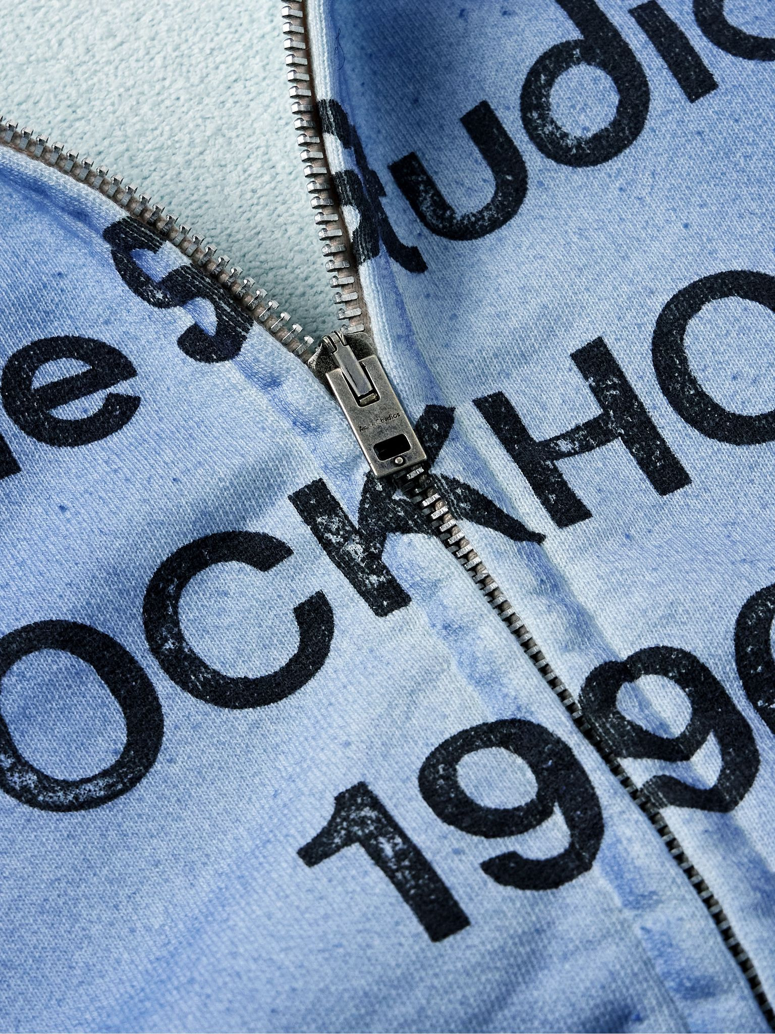 Fiah Garment-Dyed Logo-Print Cotton-Blend Jersey Zip-Up Sweatshirt Blue - 4