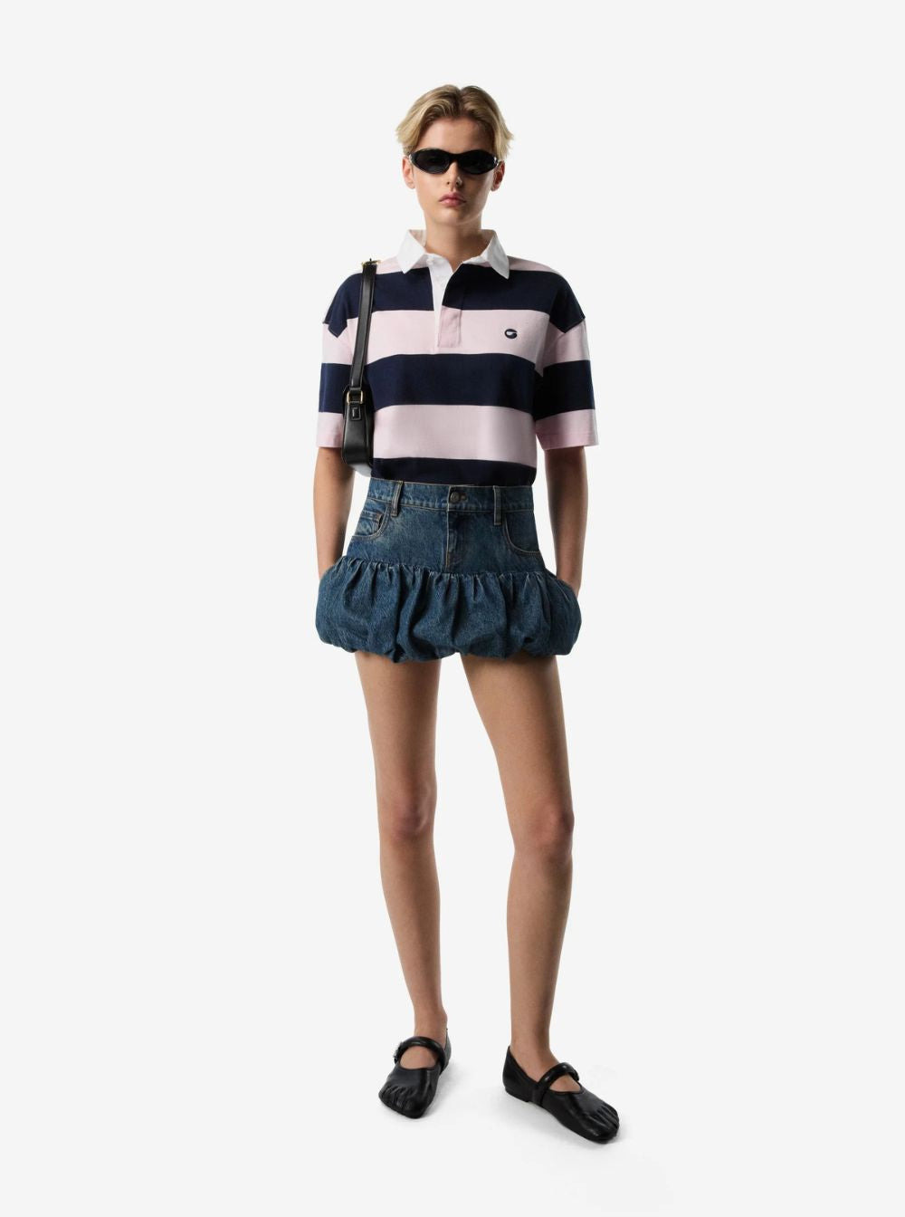 Coperni Women Blue Miniskirt With Logo Patch On The Rear And Gathered Hem In Denim Woman - 4