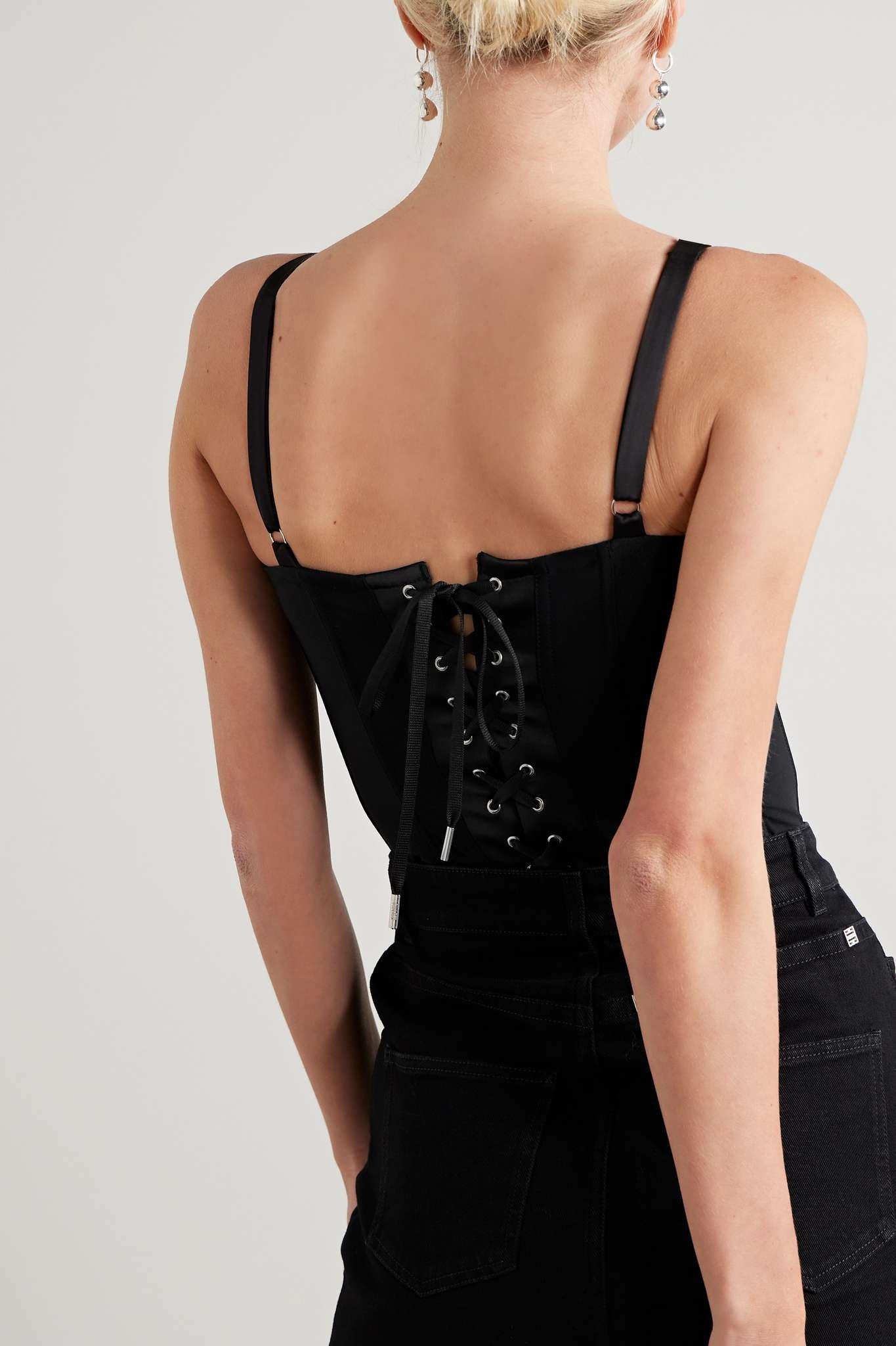 Crepe-trimmed quilted satin thong bodysuit - 4
