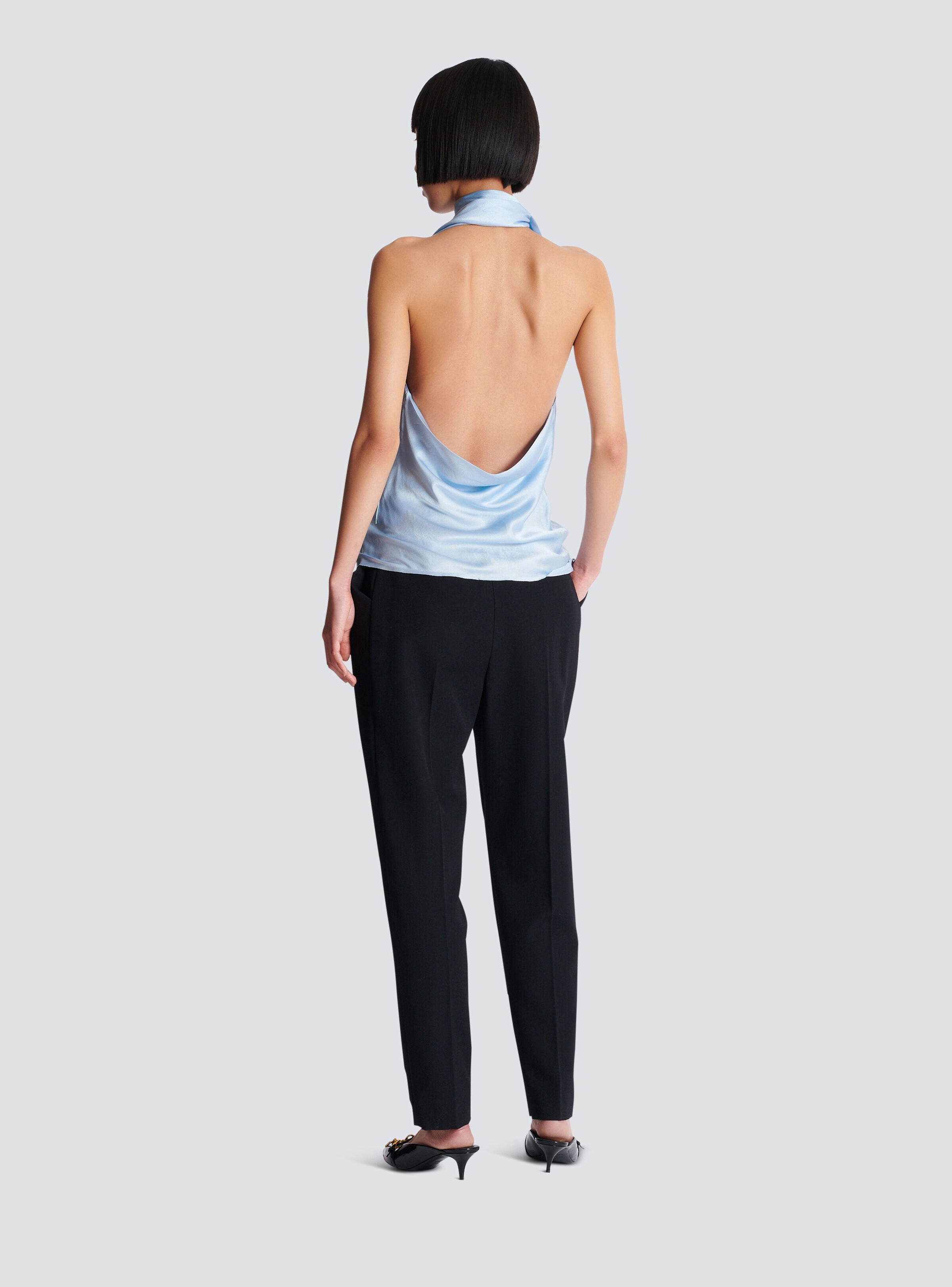 Backless fringed satin top - 4