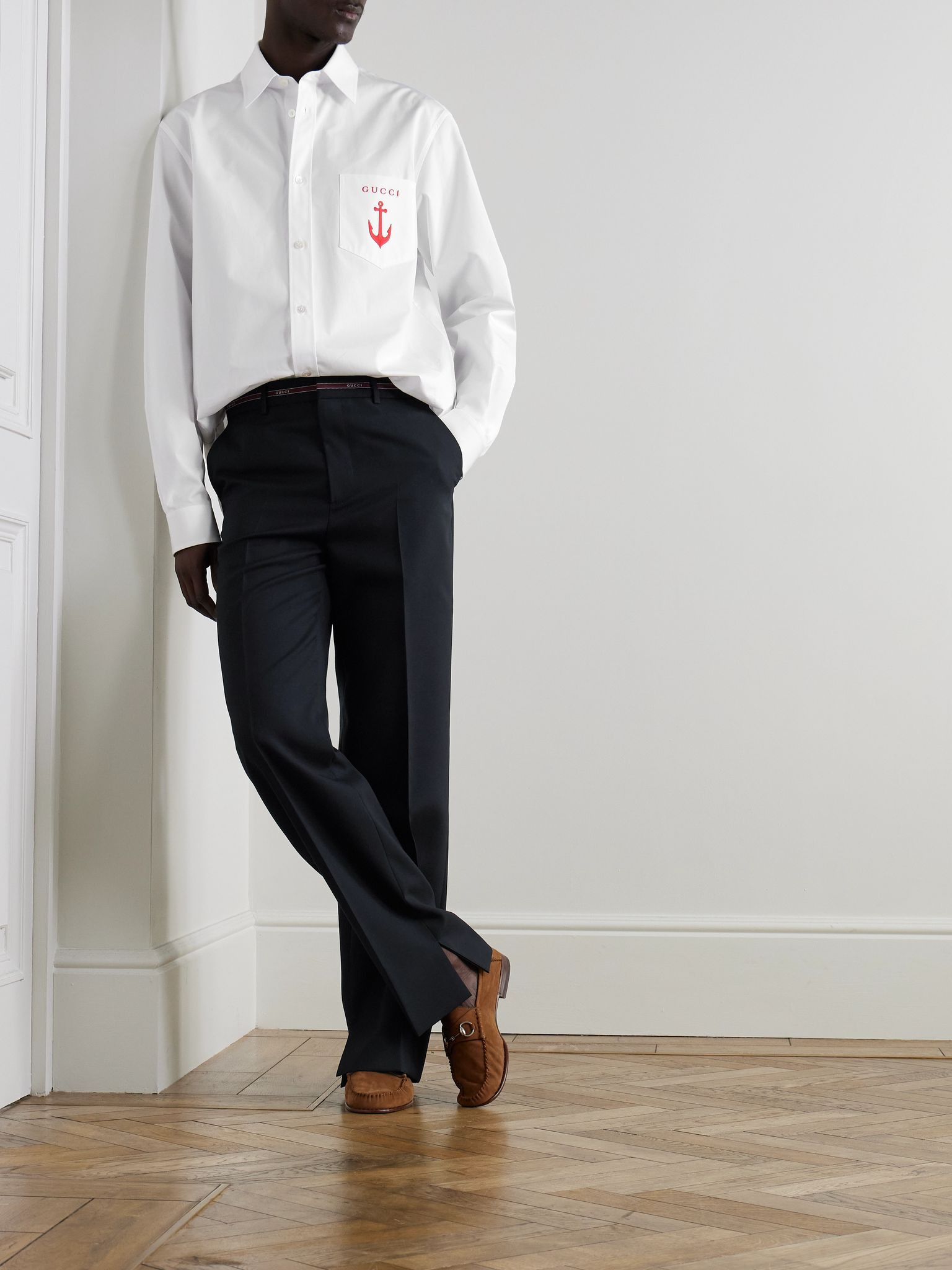 Lido Straight-Leg Logo Jacquard-Trimmed Grain de Poudre Wool Trousers Blue - 2