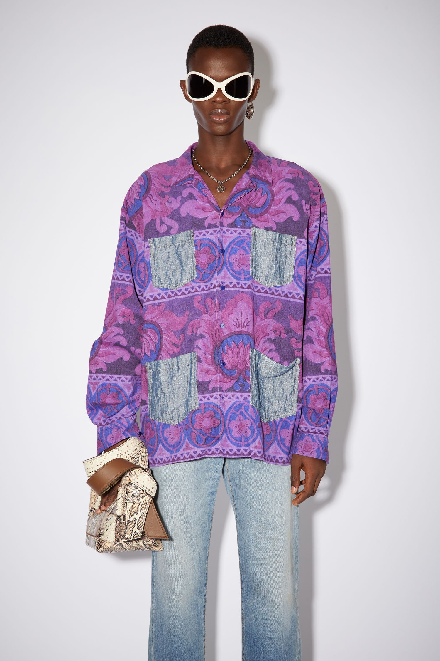 Print corduroy shirt - Purple - 2