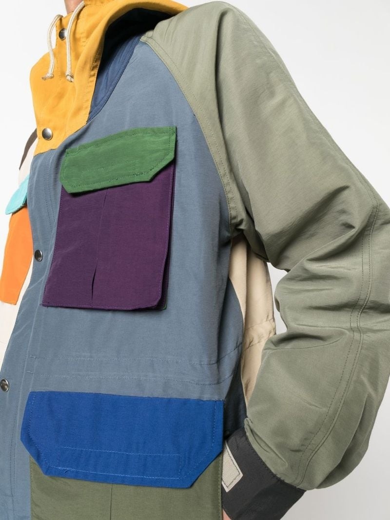patchwork hooded parka coat - 5