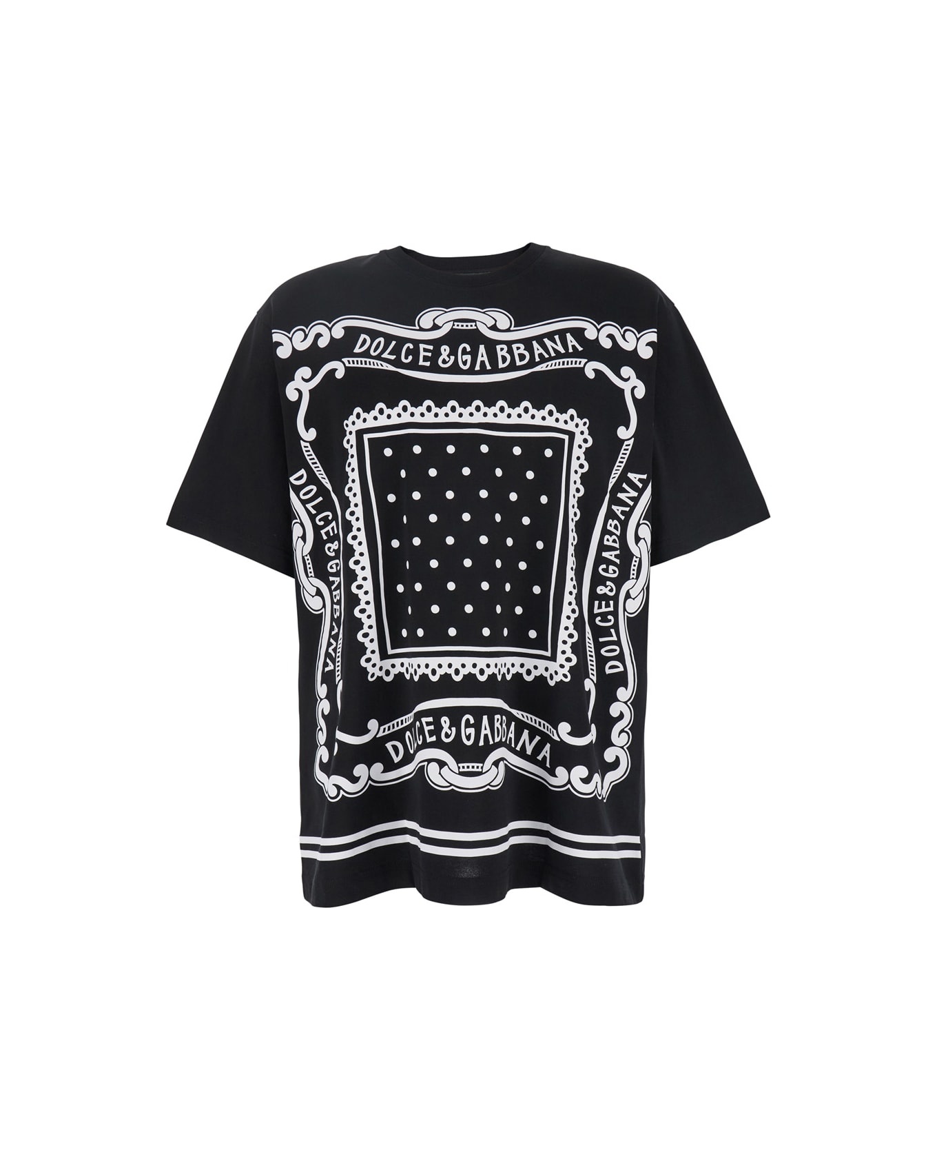 Black Crewneck T-shirt With Bandana Print All-over In Cotton Woman - 1