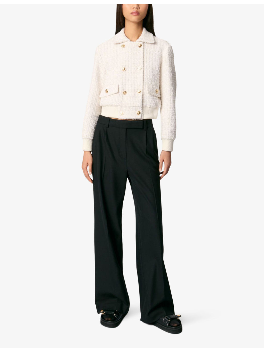 Button-down ribbed-hem tweed jacket - 2
