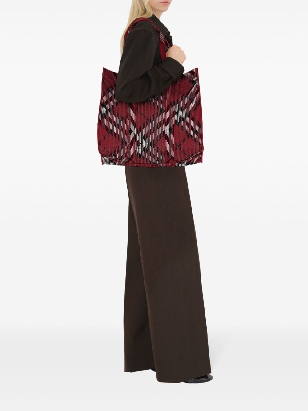 medium Check knitted tote bag - 3