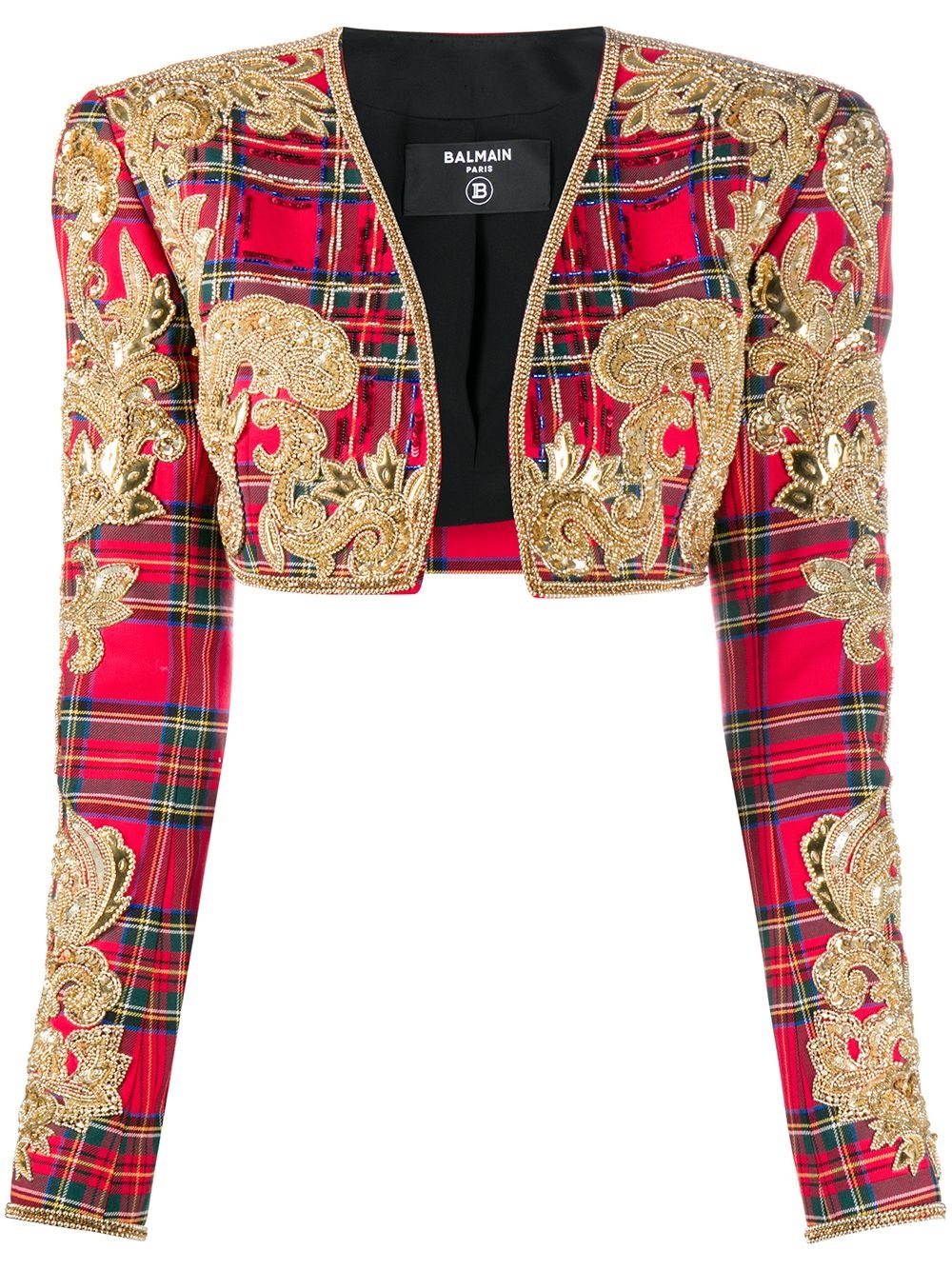 tartan embroidered bolero jacket - 1