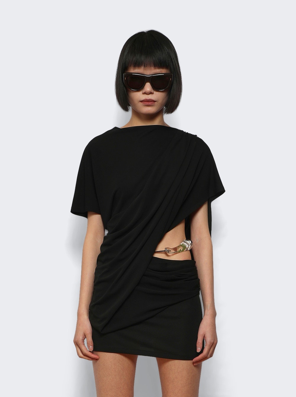 Encased Nature Resin Draped Jersey Dress Black - 2