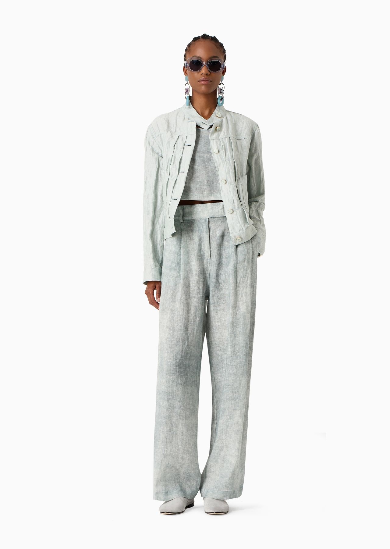 Denim-effect linen two-dart trousers - 4