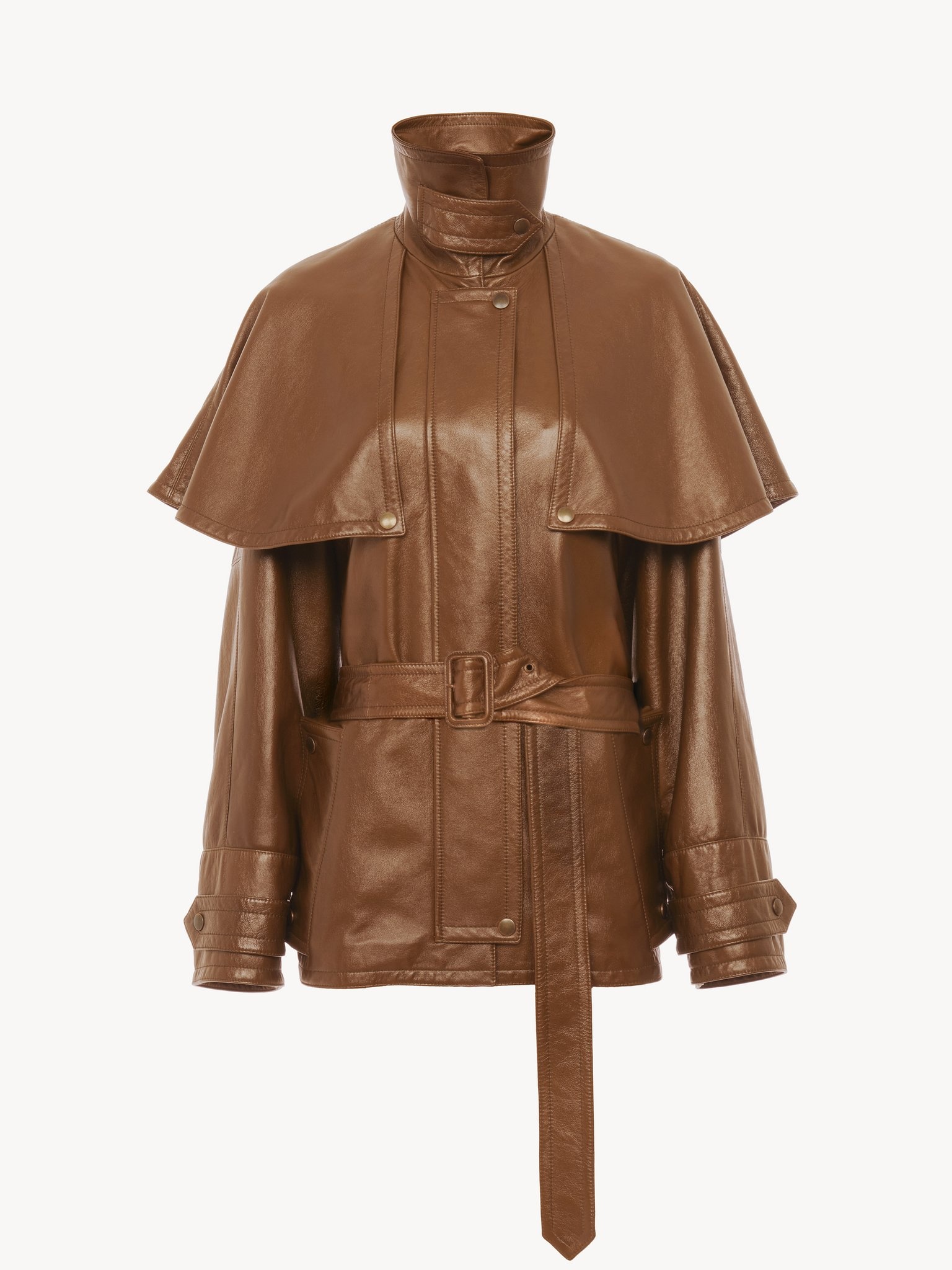 SHORT CAPE TRENCH COAT IN SOFT GLOSSY LEATHER - 2