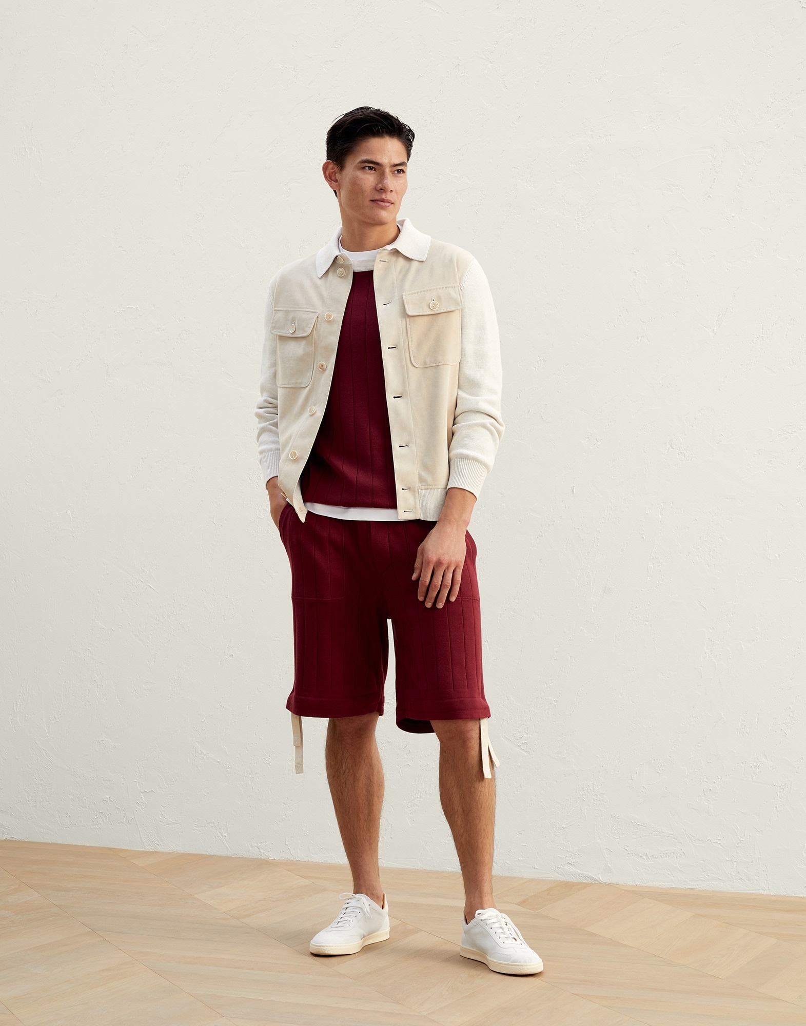 Cotton flat rib knit Bermuda shorts with drawstring cuffs - 4