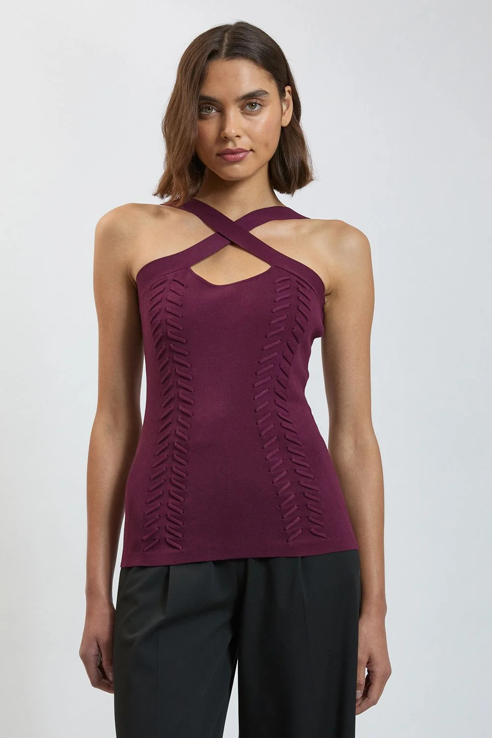 Lace Up Detail Knitted Top - 1