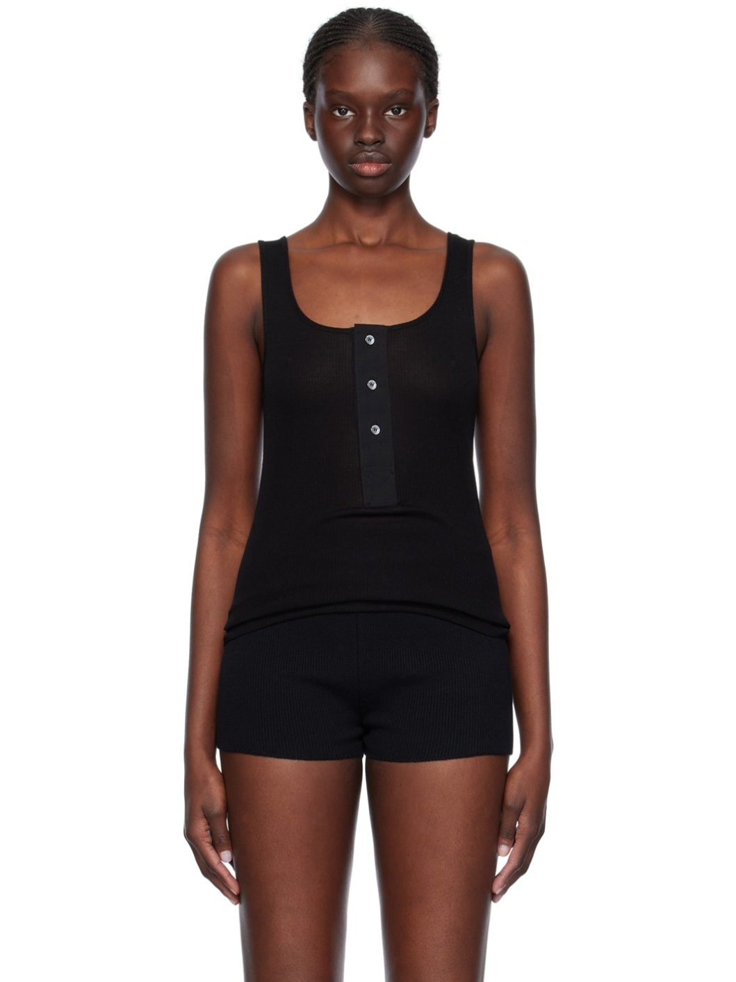 Black Button Tank Top - 1