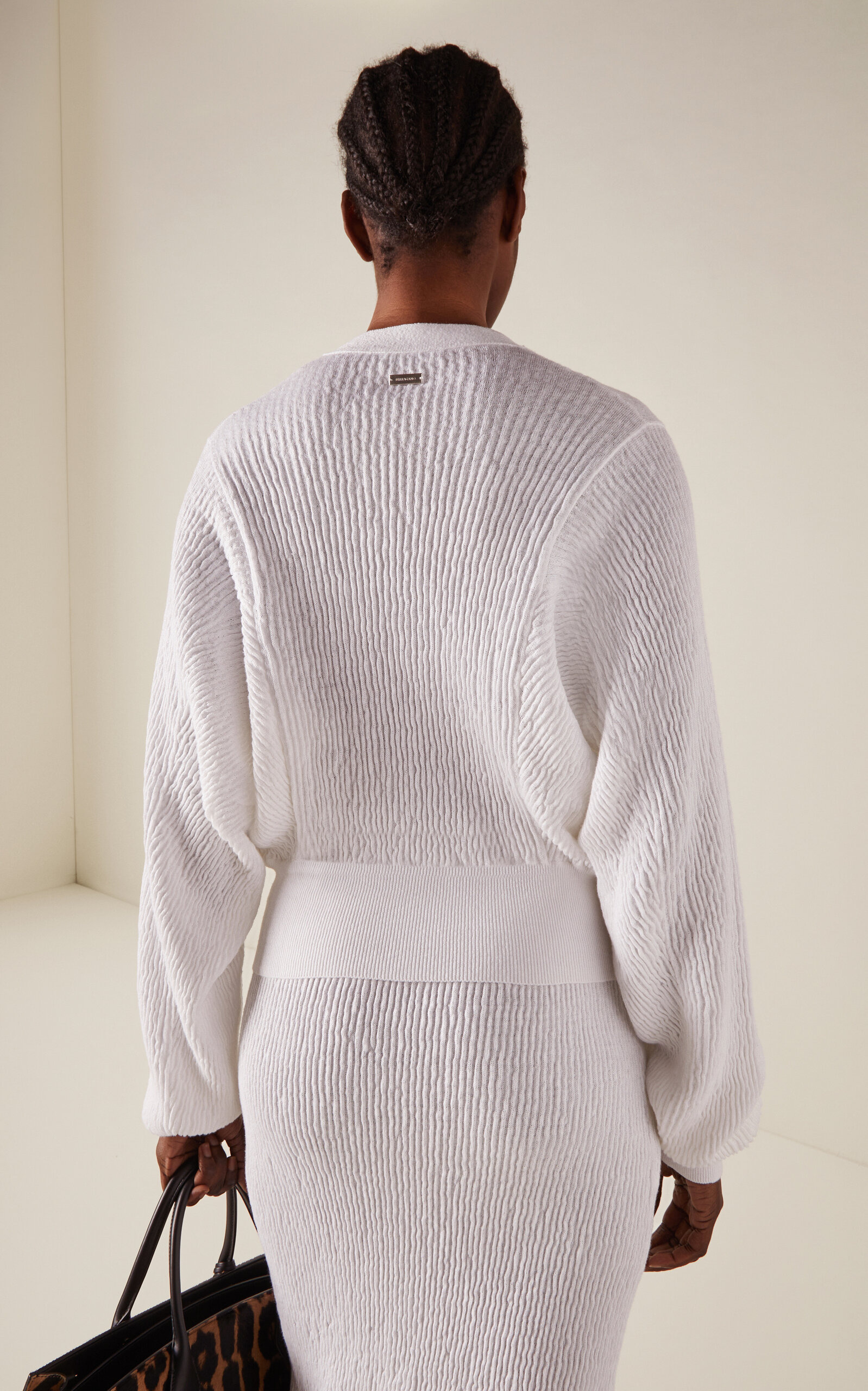Crinkled-Knit Linen-Blend Cardigan white - 4