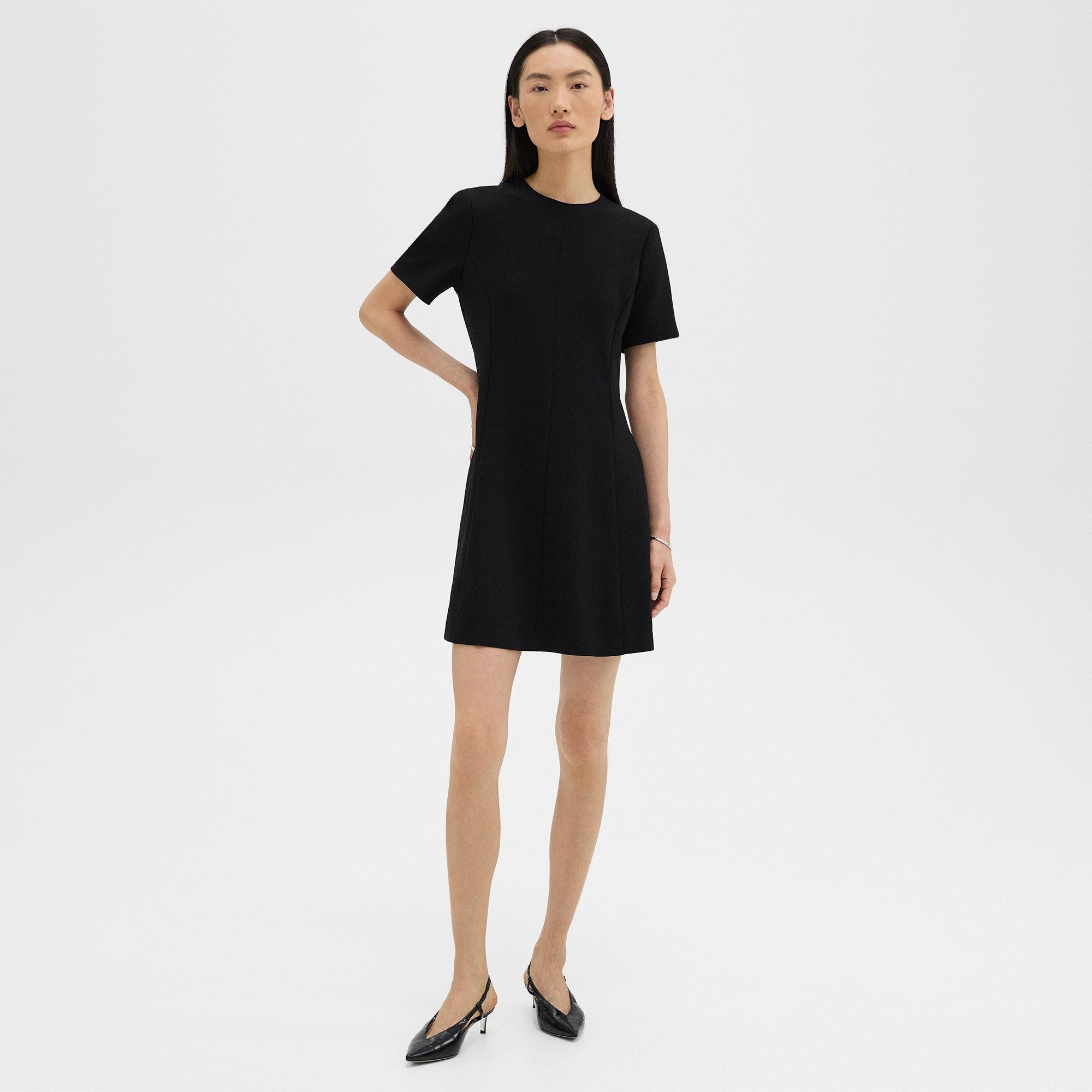 Flared Short-Sleeve Dress in Admiral Crepe - 2