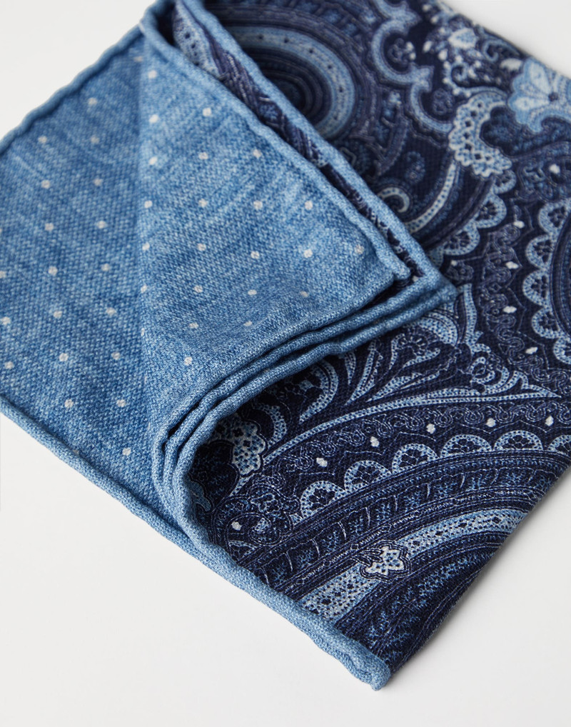 Brunello Cucinelli Double face silk pocket square with paisley design outlook