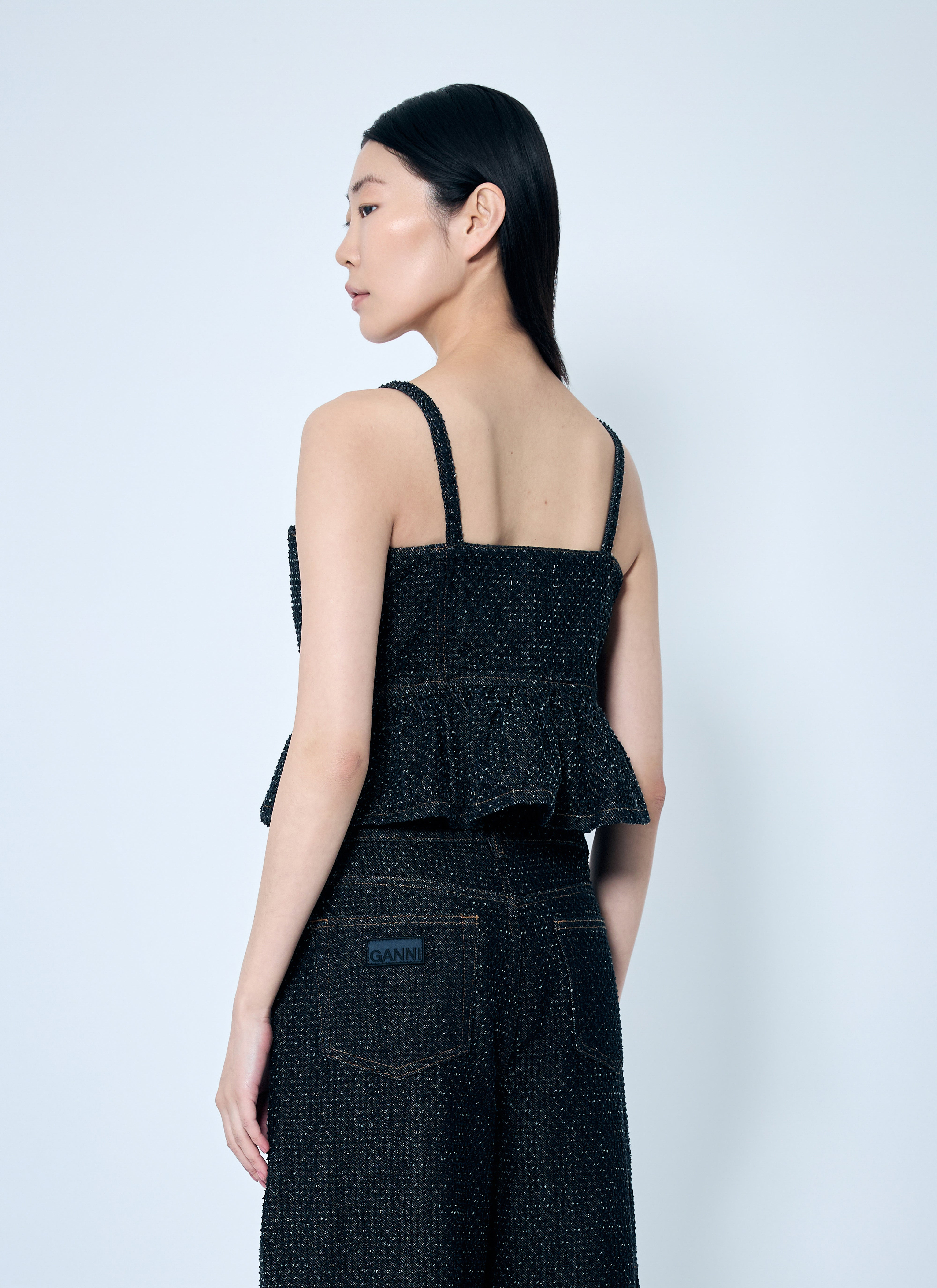 Ganni Women Fluffy Denim Strap Top - 4