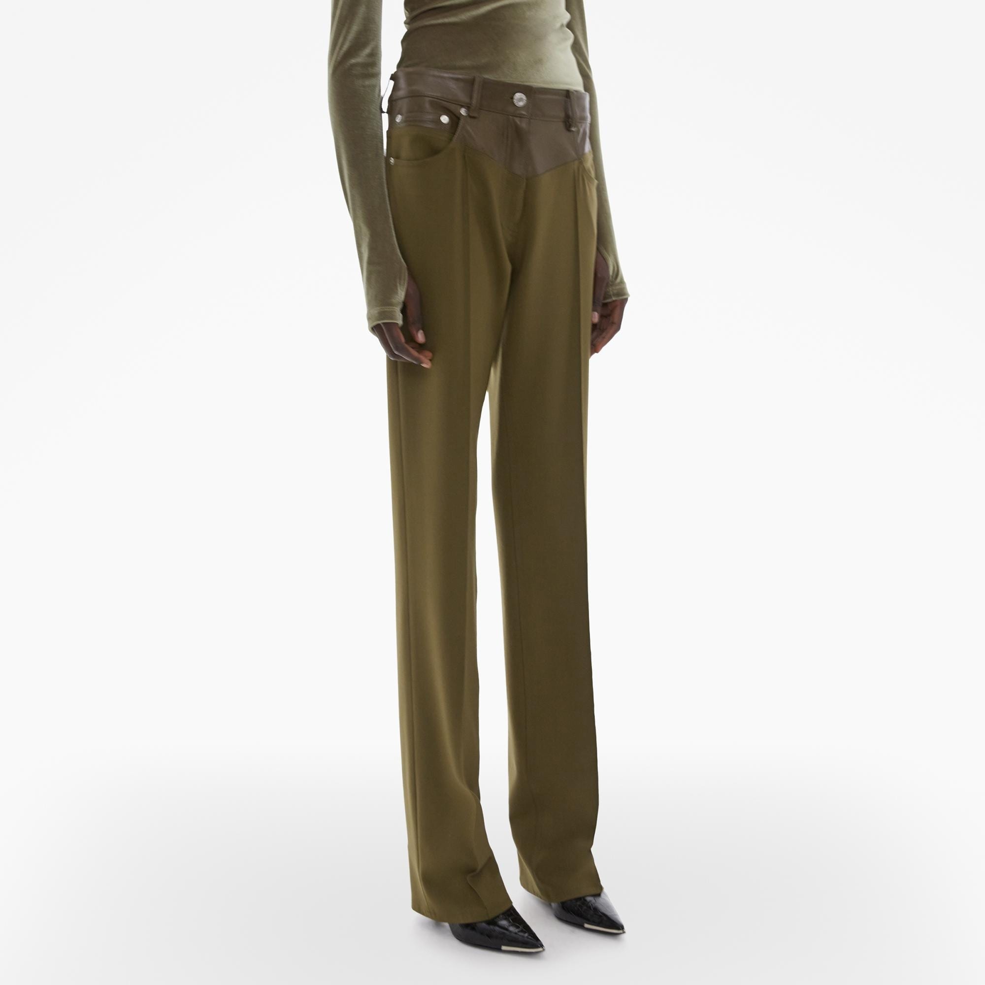 LEATHER-TRIMMED GARTER PANT - 5