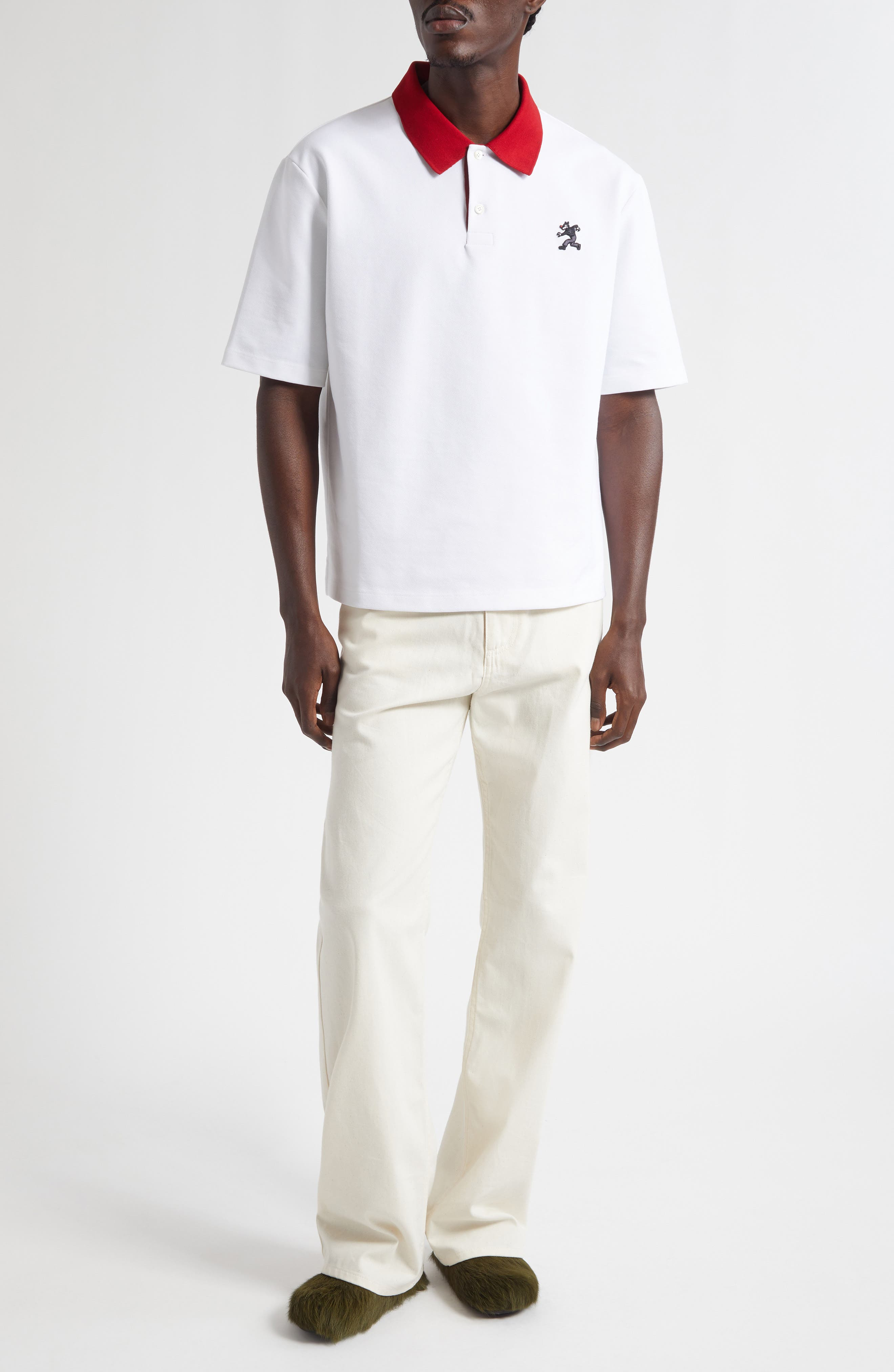Marni Cotton Blend Piqué Polo in 00W01 Lily White at Nordstrom - 7