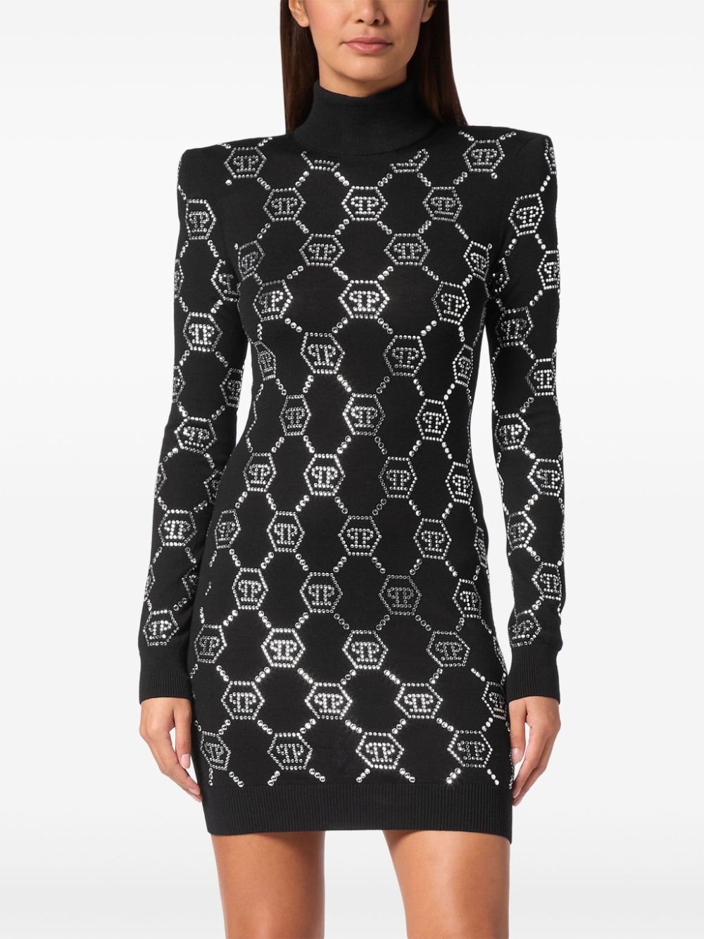 crystal-embellished monogrammed mini dress - 3