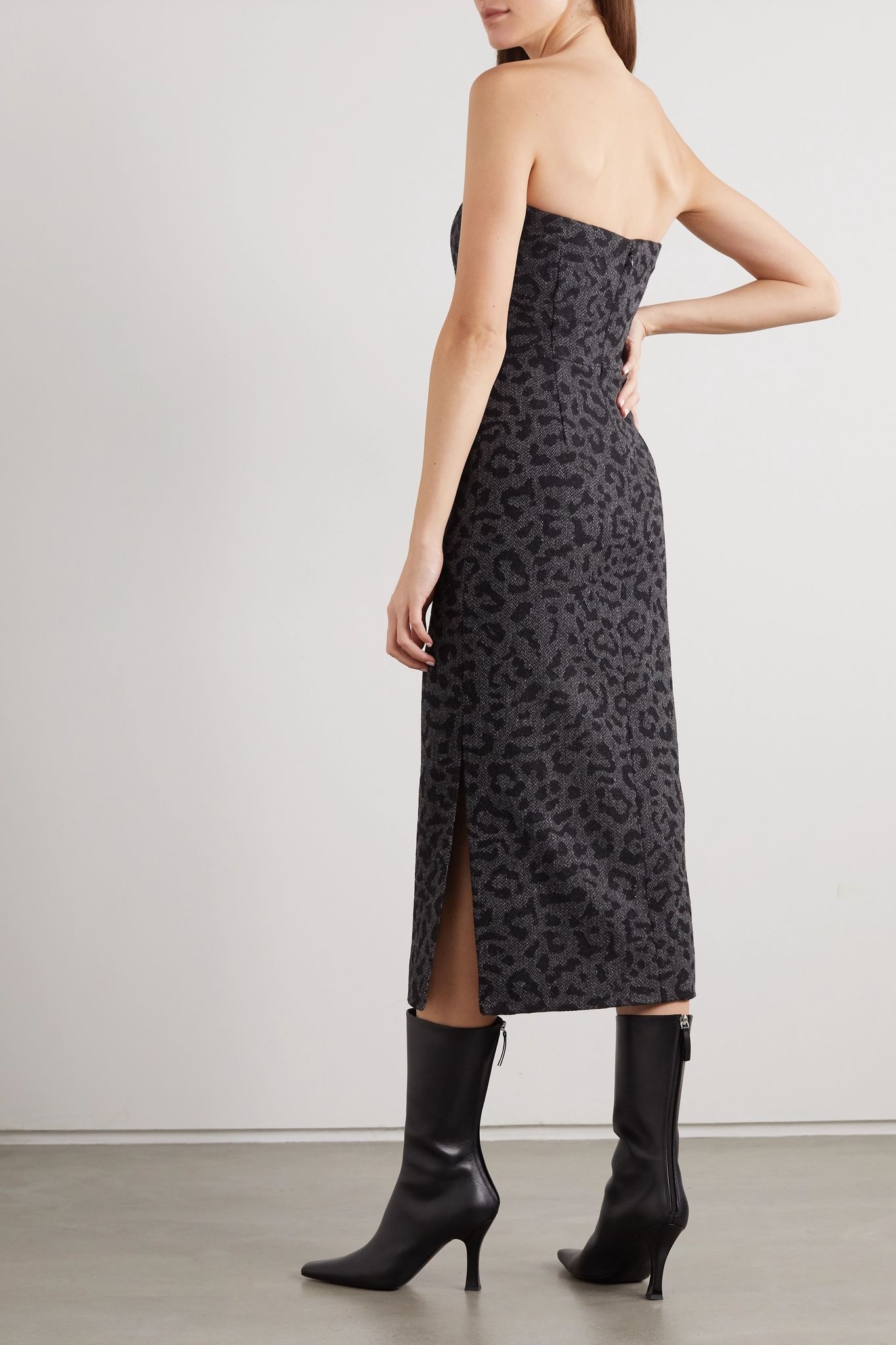 Strapless leopard-jacquard wool midi dress - 4