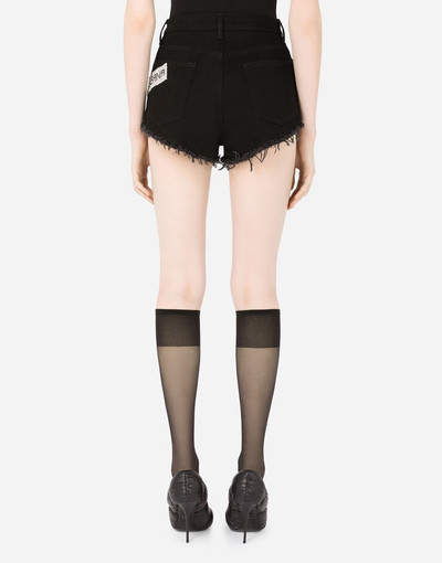 Dolce & Gabbana Stretch denim shorts with crystal mesh Dolce&Gabbana embellishment outlook