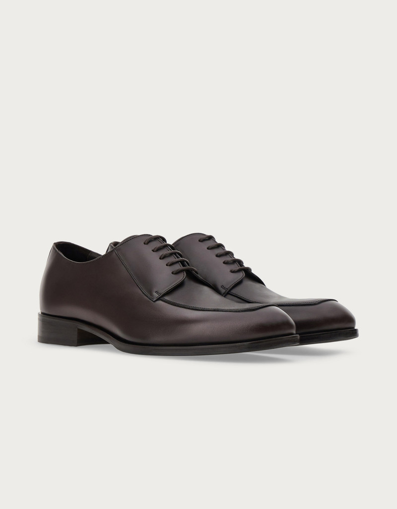 DERBY SHOES IN DARK BROWN BUFFED CALFSKIN 1