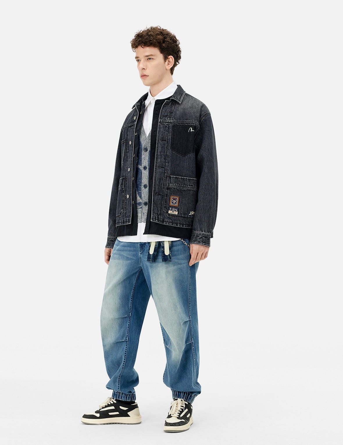 Daicock and Seagull Print Relax Fit 2-in-1 Denim Worker Shirt Jacket - 3