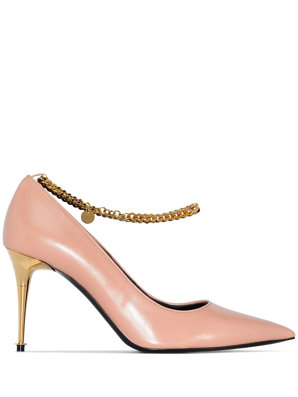 chain-trimmed 85mm leather pumps - 1