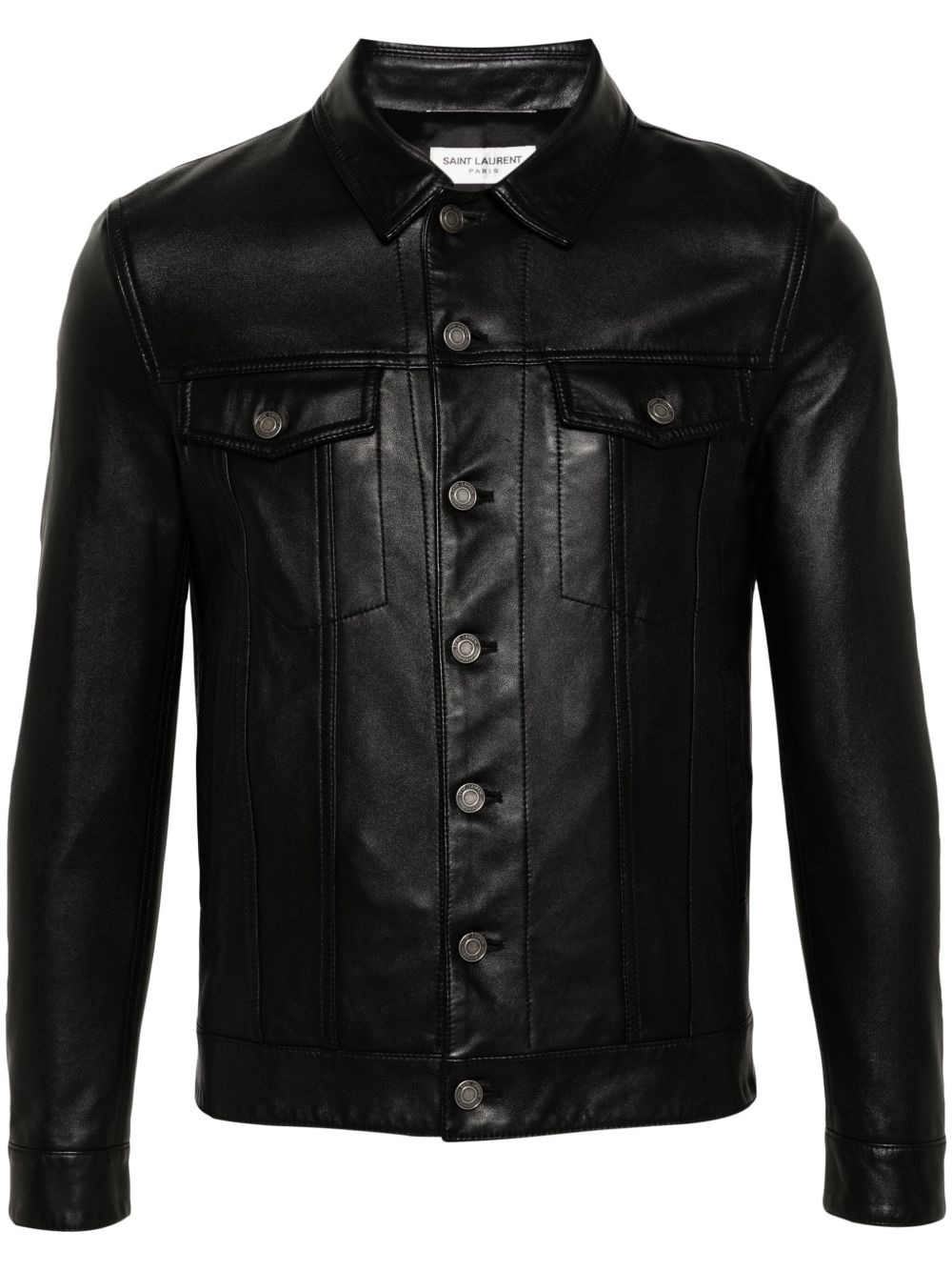 button-up leather jacket - 1
