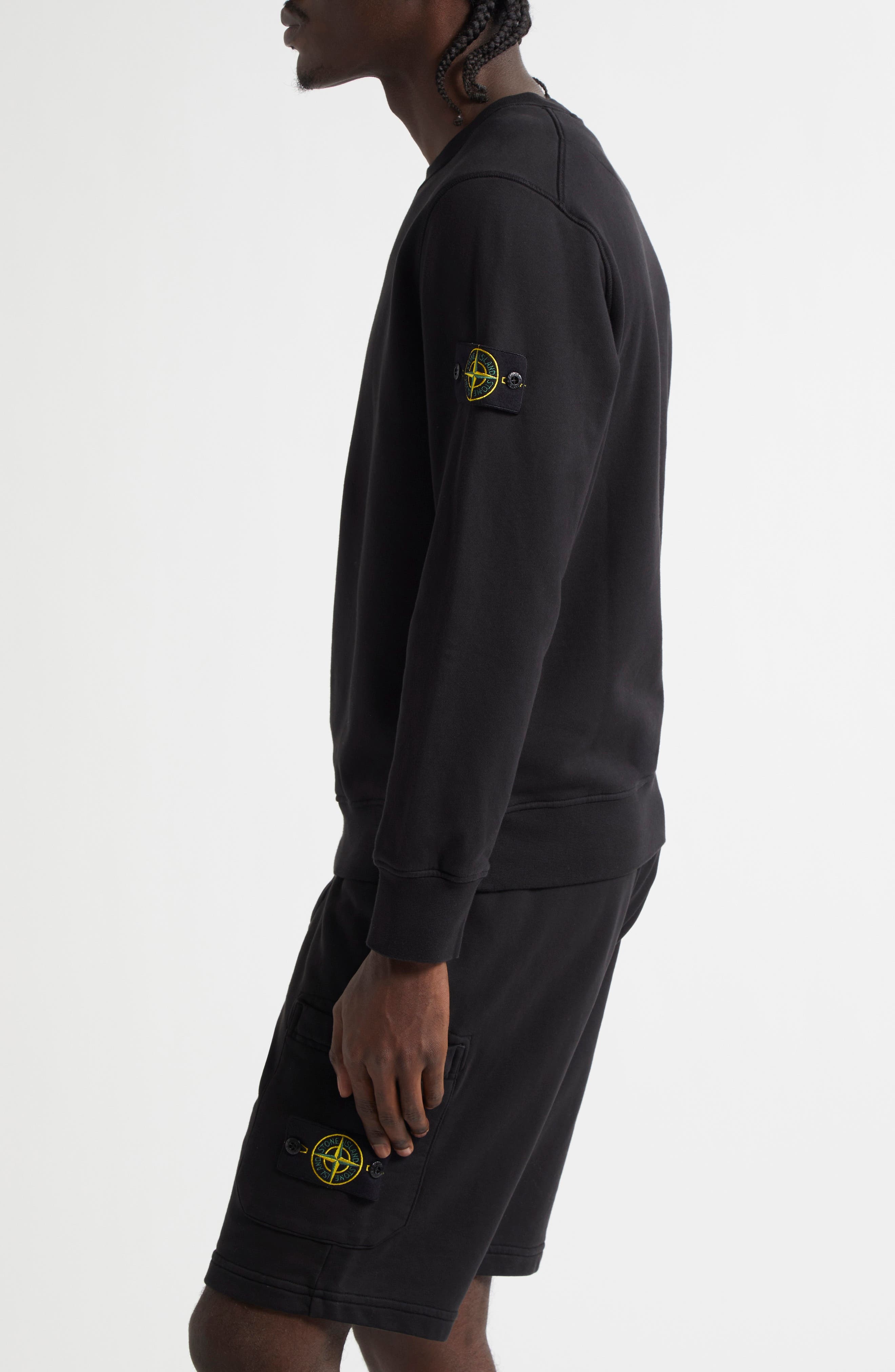 Stone Island Compass Logo Patch Fleece Sweatshirt in Black at Nordstrom - 4