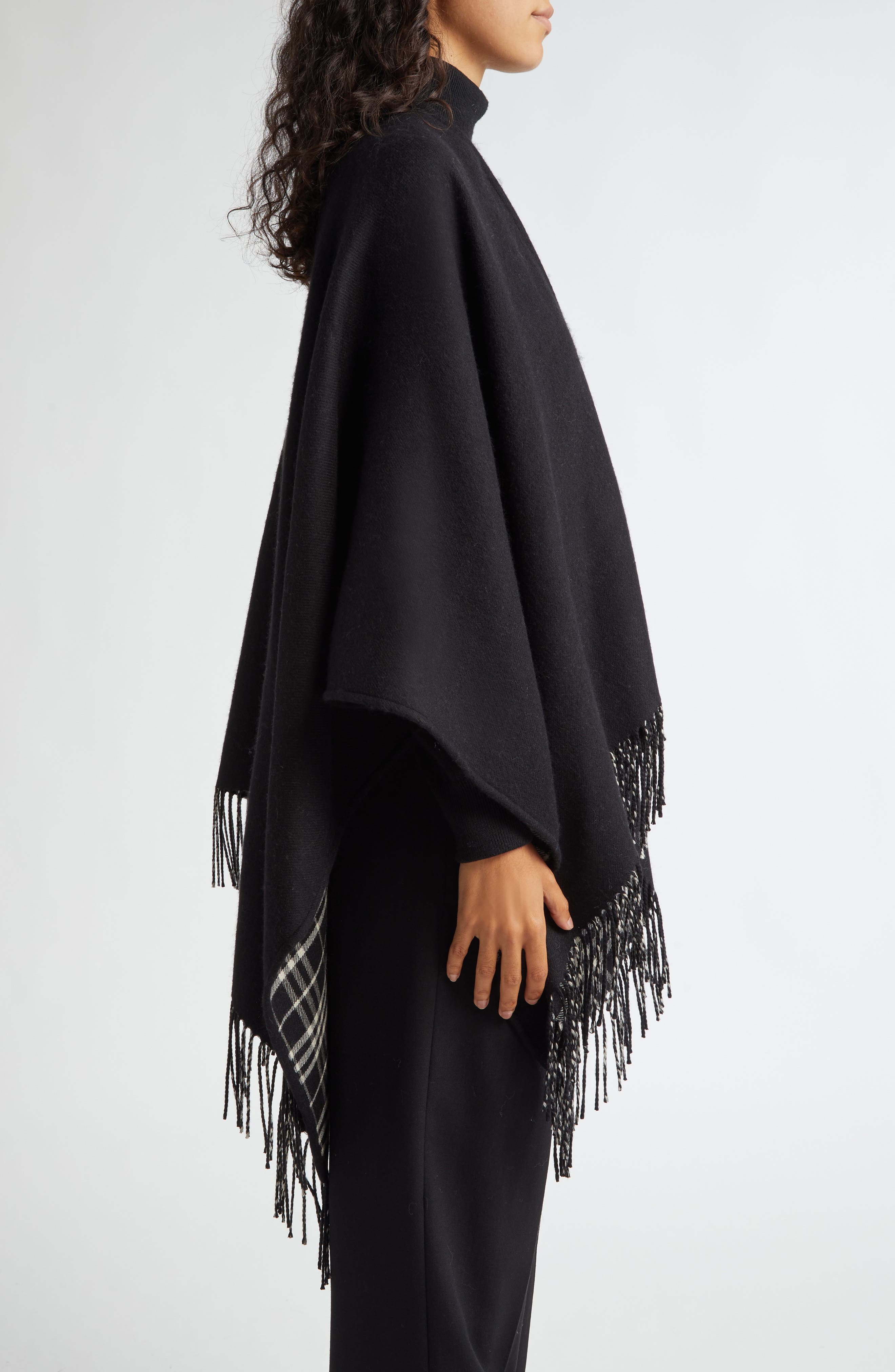 burberry Reversible Open Front Wool Cape in Black/Calico Ip Chk at Nordstrom - 4