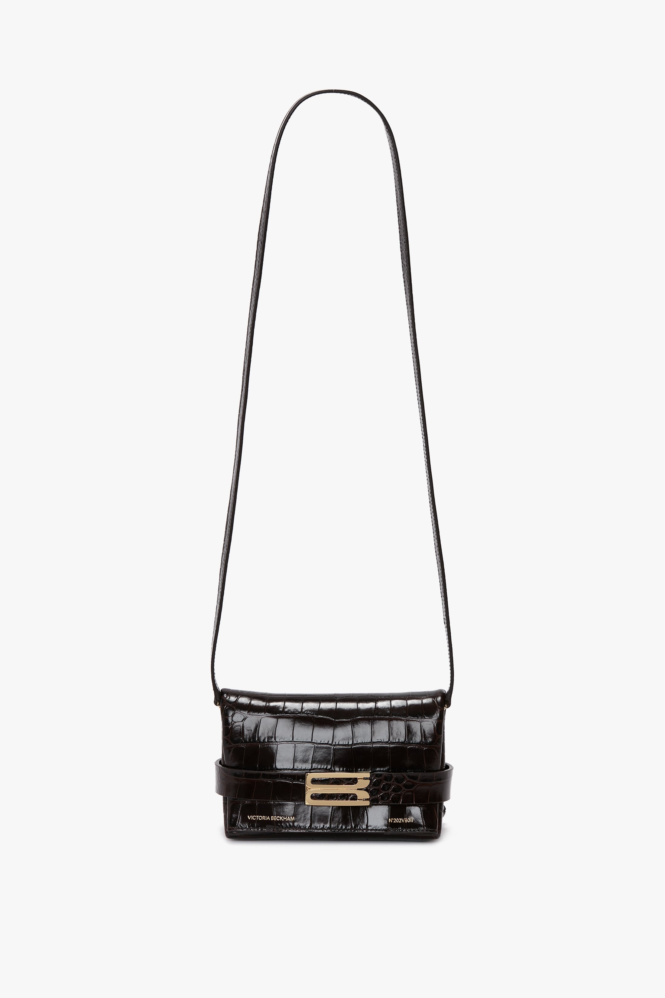 Mini B Pouch In Croc Effect Espresso Leather - 1