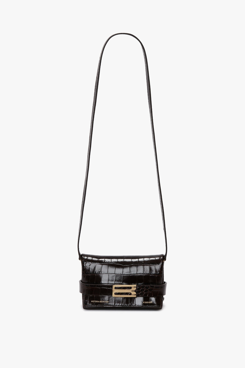 Mini B Pouch In Croc Effect Espresso Leather 1