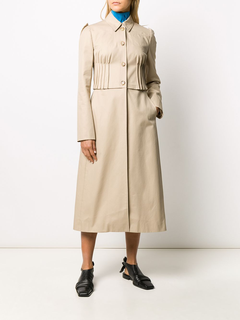 pleated detail flared single-breasted coat - 2